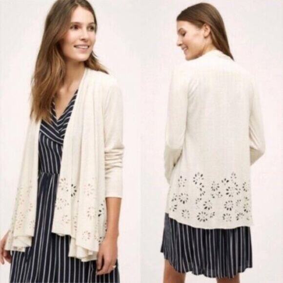 ANTHROPOLOGIE MEADOW RUE sz XS Verna laser cut open cardigan in charcoal gray - Picture 3 of 4